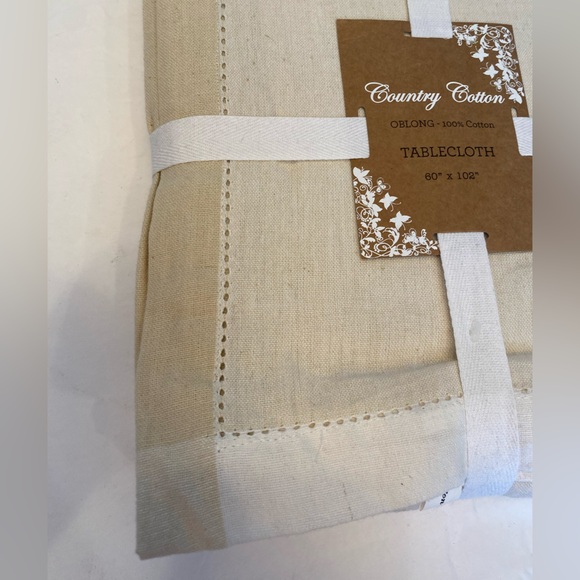 Country Cotton Neutral Oblong 60x102 Tablecloth 100% Cotton - Picture 2 of 8